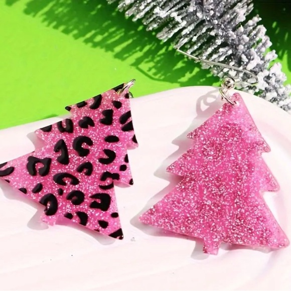 Pink Christmas Tree Earrings - Picture 3 of 5